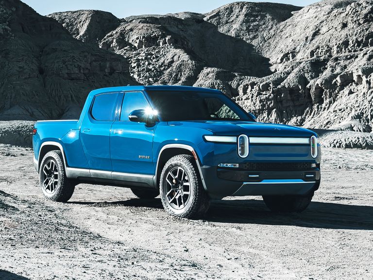 blue colored Rivian branded truck