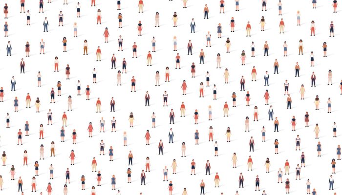 Seamless crowd people pattern set in flat style. Vector illustration different men and women isolated on white background